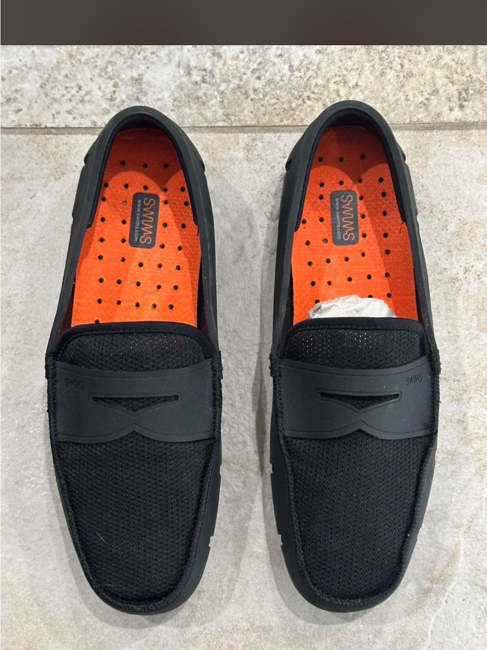 Swims Black Mesh Slip-On Loafers with Orange Insole